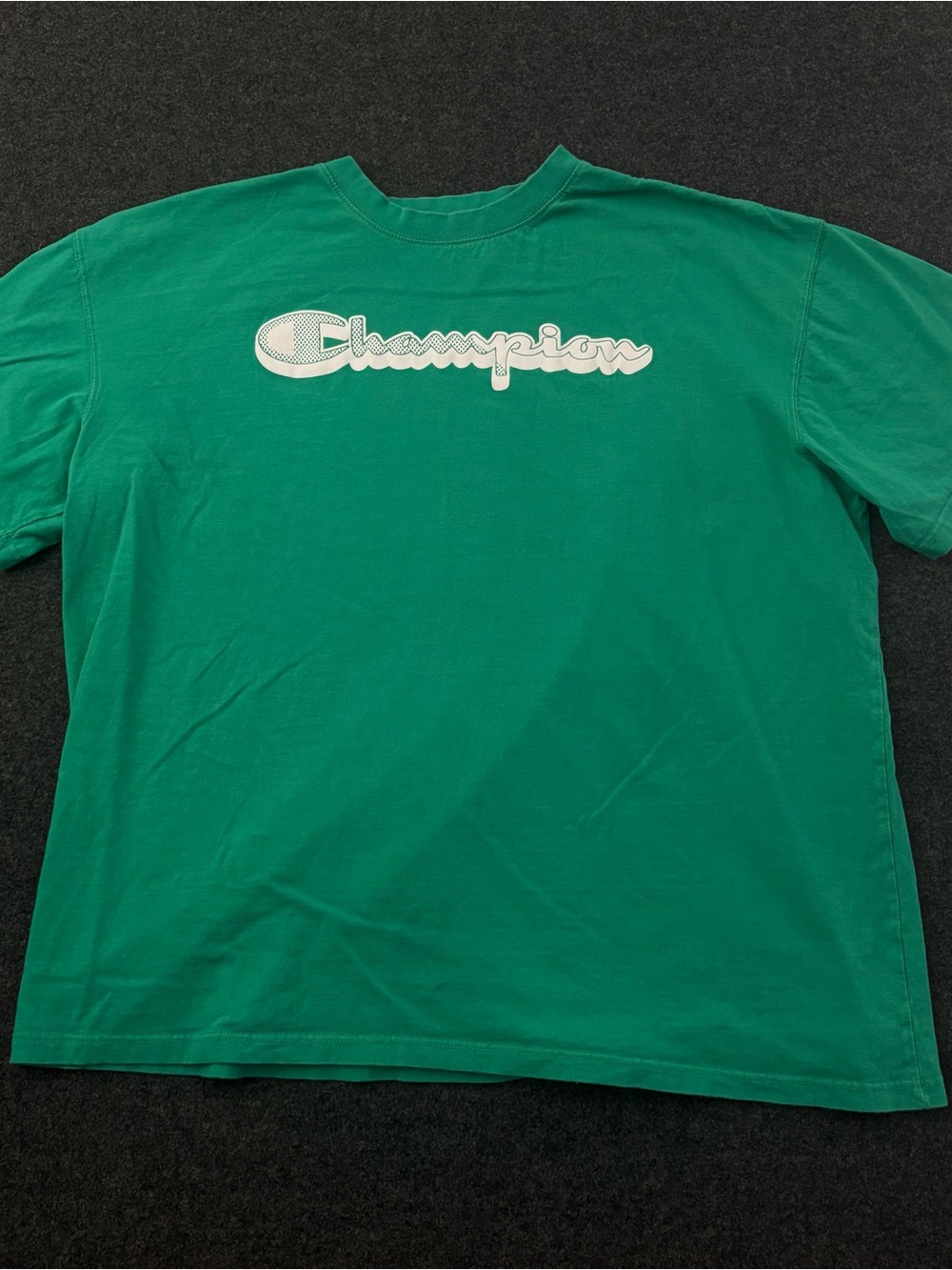 Champion Men's XXL Green Heavyweight Cotton T-Shirt Front Logo Oversized Y2K